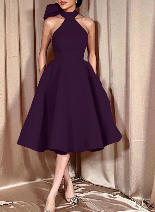 Ball-Gown Halter Sleeveless Satin(Non-Stretch) Homecoming Dresses With Bow(s) - Image 36