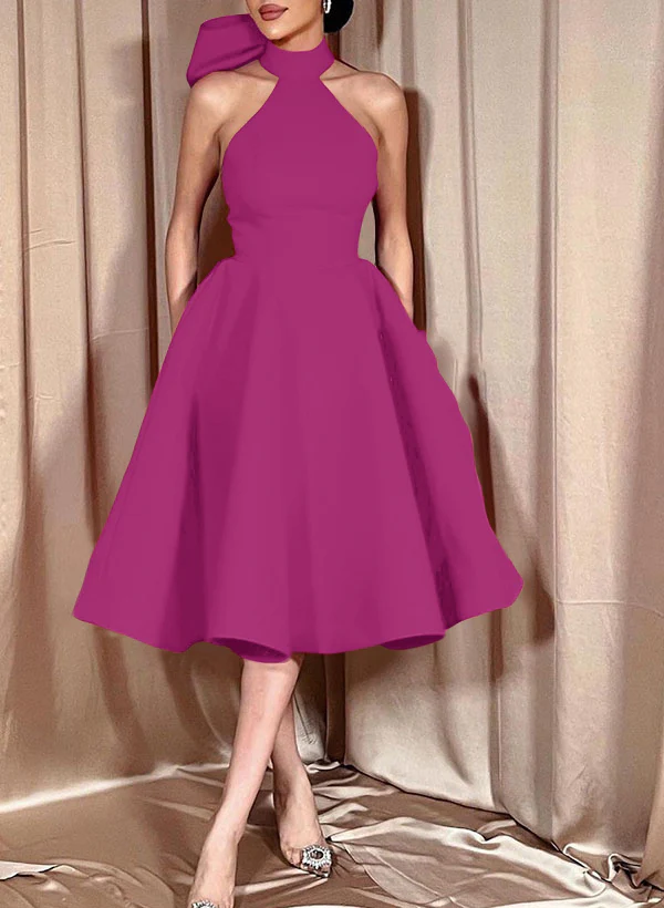 Ball-Gown Halter Sleeveless Satin(Non-Stretch) Homecoming Dresses With Bow(s) - Image 38