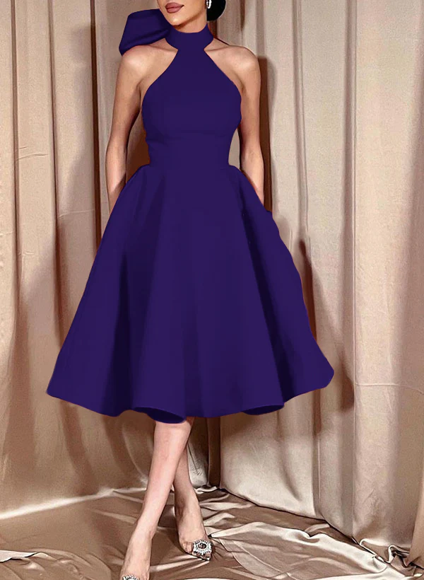 Ball-Gown Halter Sleeveless Satin(Non-Stretch) Homecoming Dresses With Bow(s) - Image 39