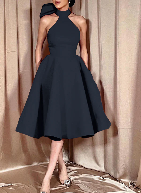 Ball-Gown Halter Sleeveless Satin(Non-Stretch) Homecoming Dresses With Bow(s) - Image 4