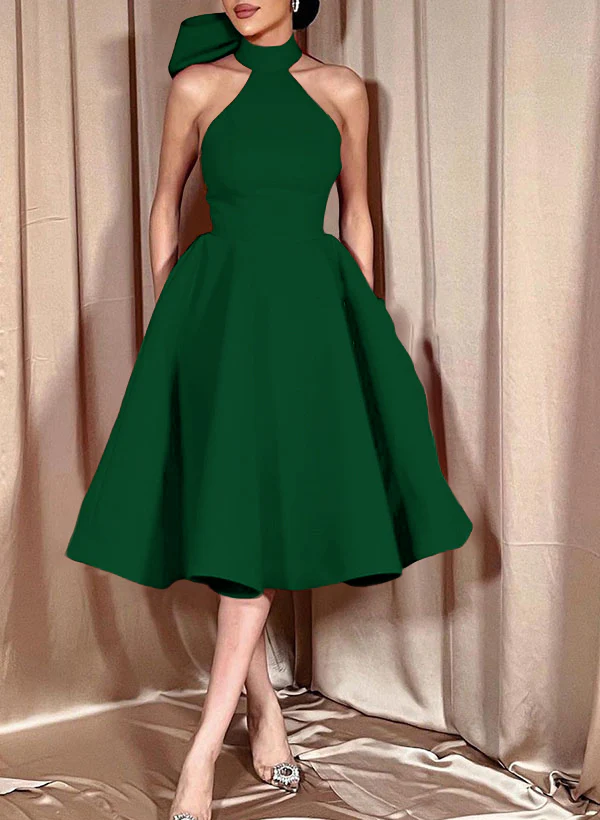 Ball-Gown Halter Sleeveless Satin(Non-Stretch) Homecoming Dresses With Bow(s) - Image 40