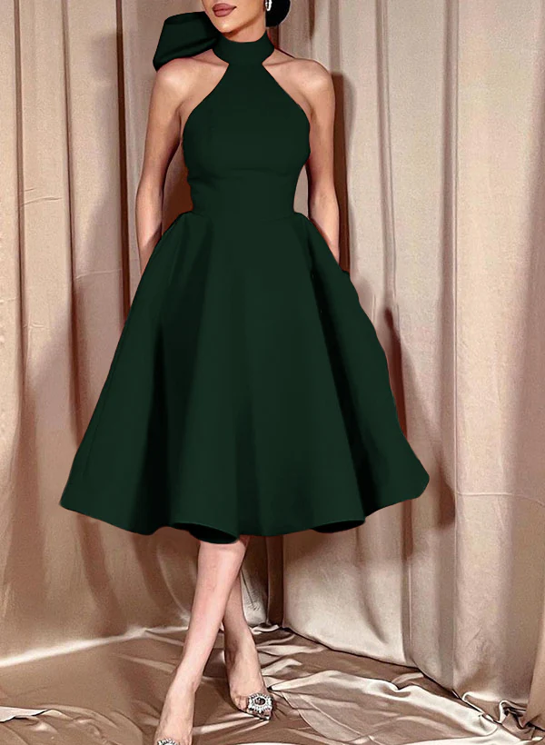 Ball-Gown Halter Sleeveless Satin(Non-Stretch) Homecoming Dresses With Bow(s) - Image 41
