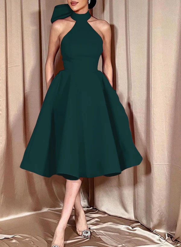 Ball-Gown Halter Sleeveless Satin(Non-Stretch) Homecoming Dresses With Bow(s) - Image 42