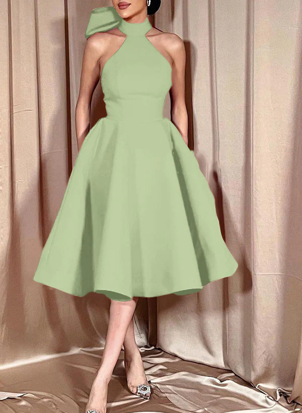 Ball-Gown Halter Sleeveless Satin(Non-Stretch) Homecoming Dresses With Bow(s) - Image 44