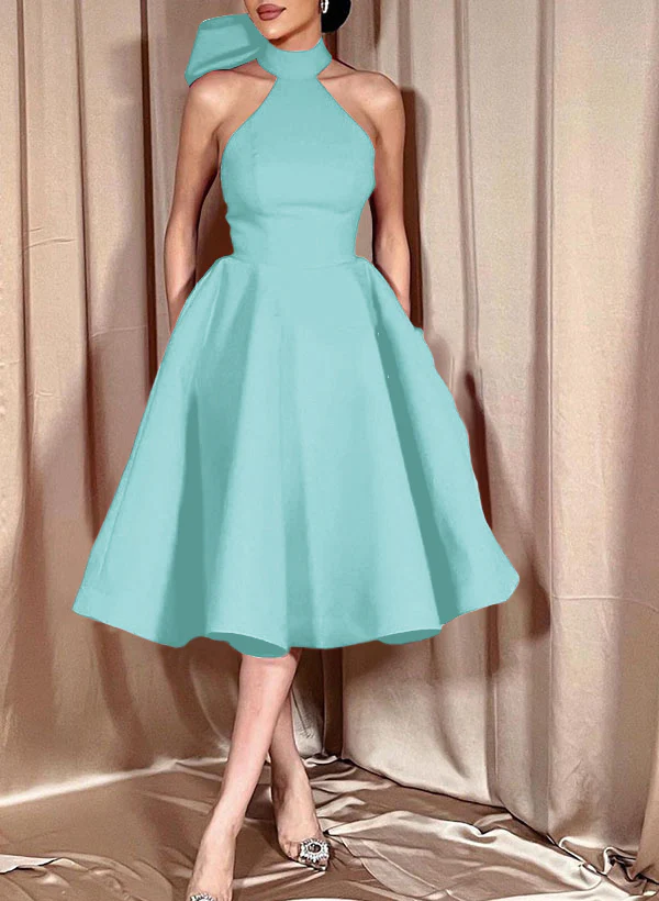 Ball-Gown Halter Sleeveless Satin(Non-Stretch) Homecoming Dresses With Bow(s) - Image 47