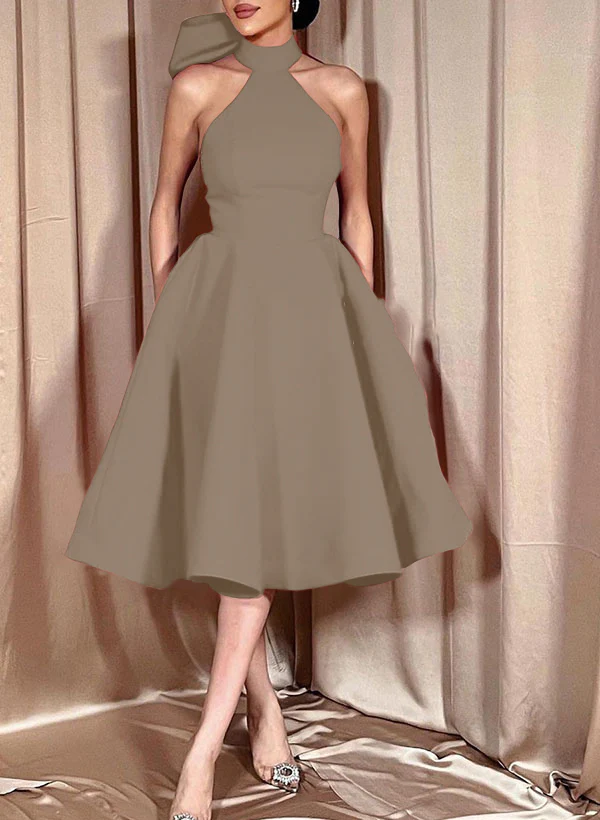 Ball-Gown Halter Sleeveless Satin(Non-Stretch) Homecoming Dresses With Bow(s) - Image 49