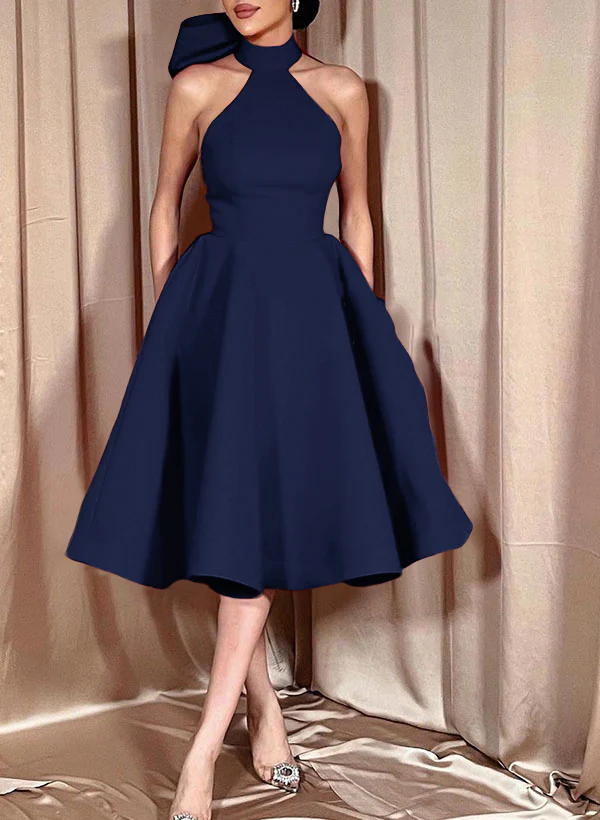 Ball-Gown Halter Sleeveless Satin(Non-Stretch) Homecoming Dresses With Bow(s) - Image 5
