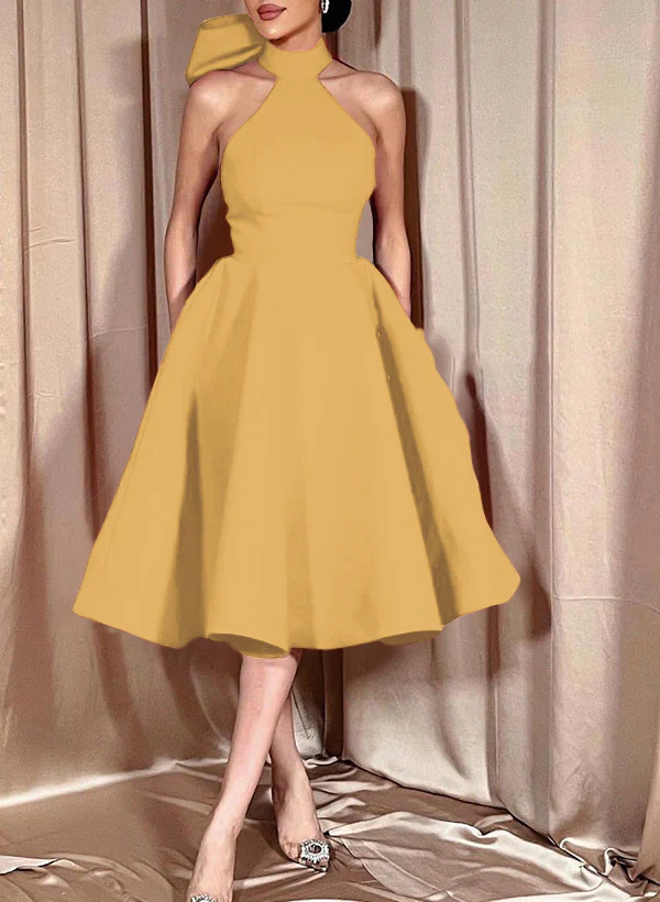 Ball-Gown Halter Sleeveless Satin(Non-Stretch) Homecoming Dresses With Bow(s) - Image 51