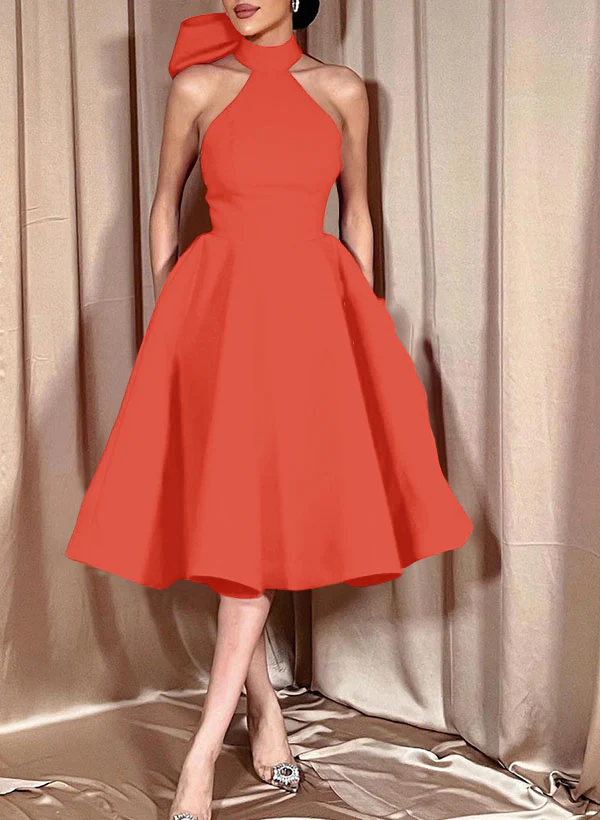 Ball-Gown Halter Sleeveless Satin(Non-Stretch) Homecoming Dresses With Bow(s) - Image 53