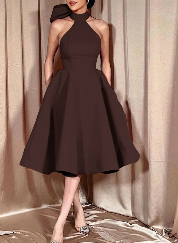 Ball-Gown Halter Sleeveless Satin(Non-Stretch) Homecoming Dresses With Bow(s) - Image 54