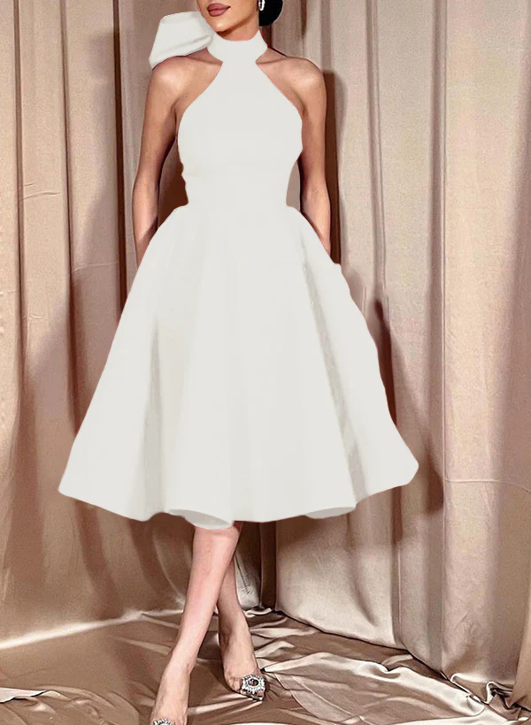 Ball-Gown Halter Sleeveless Satin(Non-Stretch) Homecoming Dresses With Bow(s) - Image 55