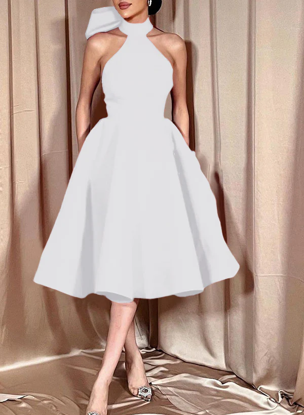 Ball-Gown Halter Sleeveless Satin(Non-Stretch) Homecoming Dresses With Bow(s) - Image 56