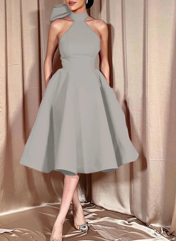 Ball-Gown Halter Sleeveless Satin(Non-Stretch) Homecoming Dresses With Bow(s) - Image 57