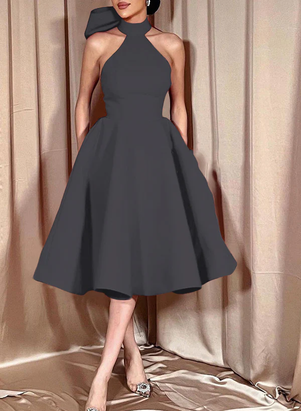 Ball-Gown Halter Sleeveless Satin(Non-Stretch) Homecoming Dresses With Bow(s) - Image 58