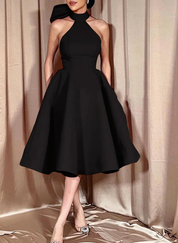 Ball-Gown Halter Sleeveless Satin(Non-Stretch) Homecoming Dresses With Bow(s) - Image 59
