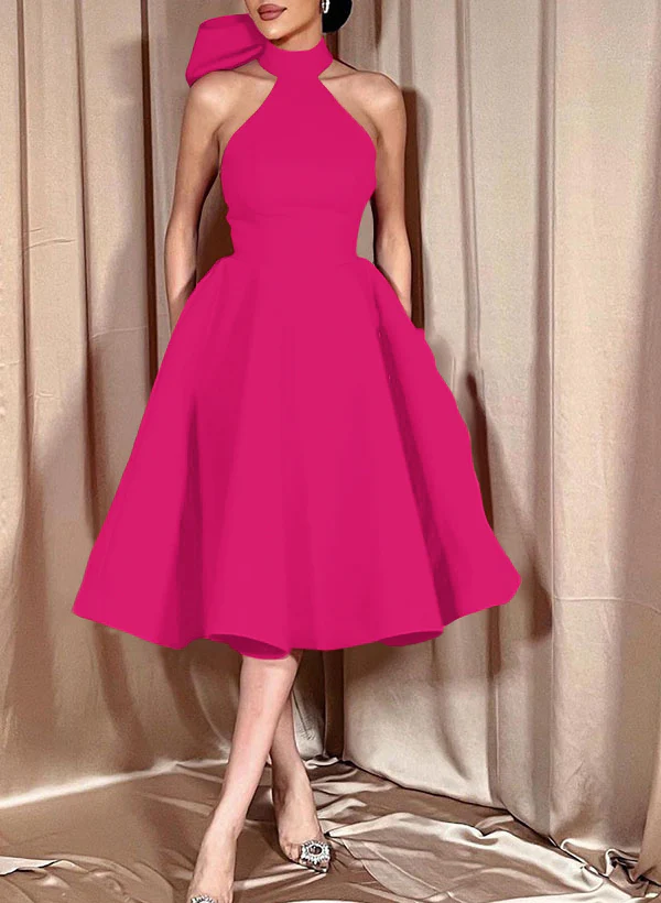 Ball-Gown Halter Sleeveless Satin(Non-Stretch) Homecoming Dresses With Bow(s) - Image 60