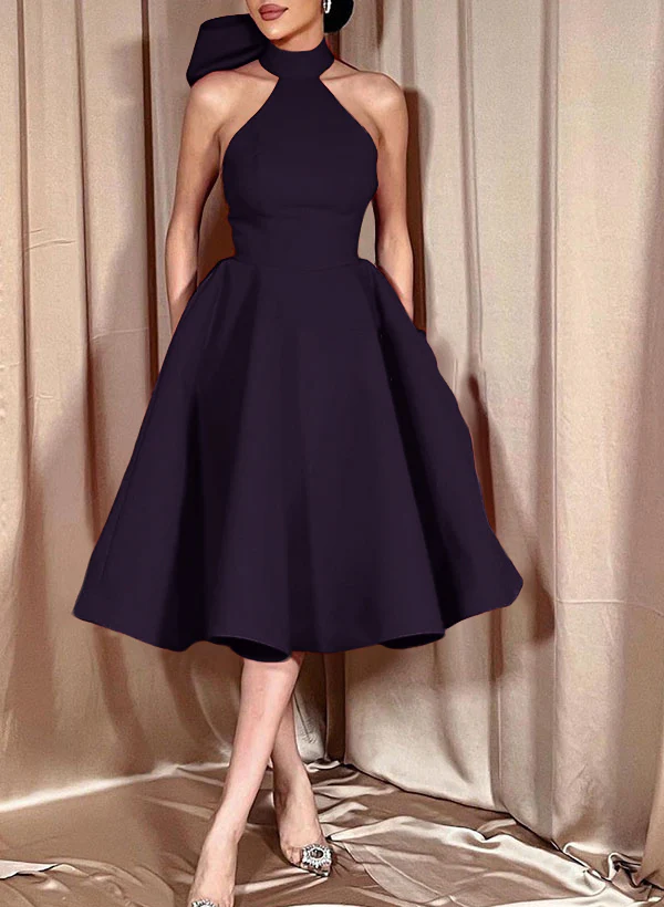 Ball-Gown Halter Sleeveless Satin(Non-Stretch) Homecoming Dresses With Bow(s) - Image 61