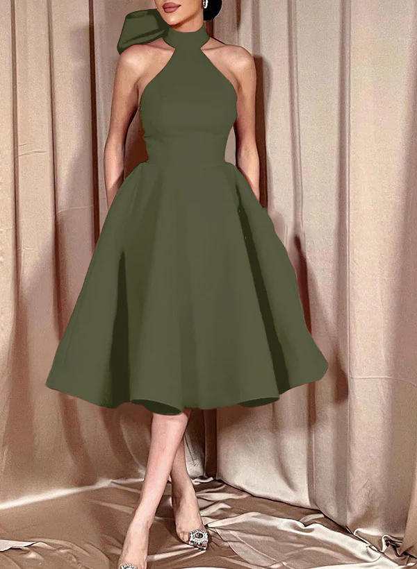 Ball-Gown Halter Sleeveless Satin(Non-Stretch) Homecoming Dresses With Bow(s) - Image 62