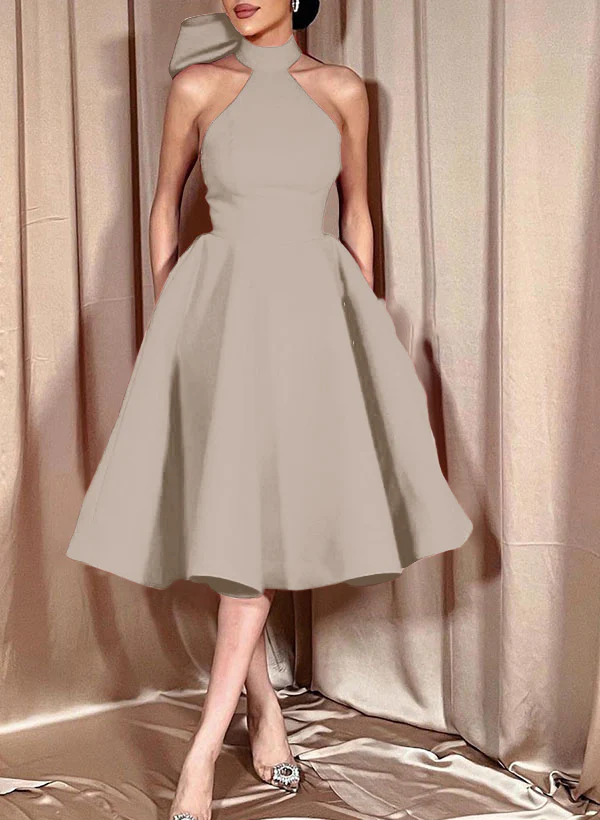 Ball-Gown Halter Sleeveless Satin(Non-Stretch) Homecoming Dresses With Bow(s) - Image 63