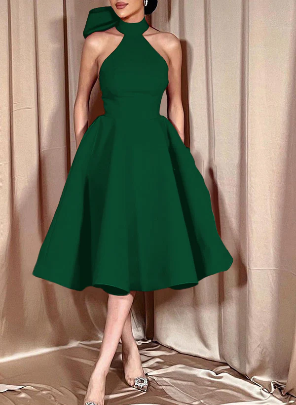 Ball-Gown Halter Sleeveless Satin(Non-Stretch) Homecoming Dresses With Bow(s) - Image 64