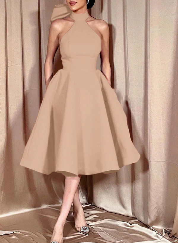 Ball-Gown Halter Sleeveless Satin(Non-Stretch) Homecoming Dresses With Bow(s) - Image 65