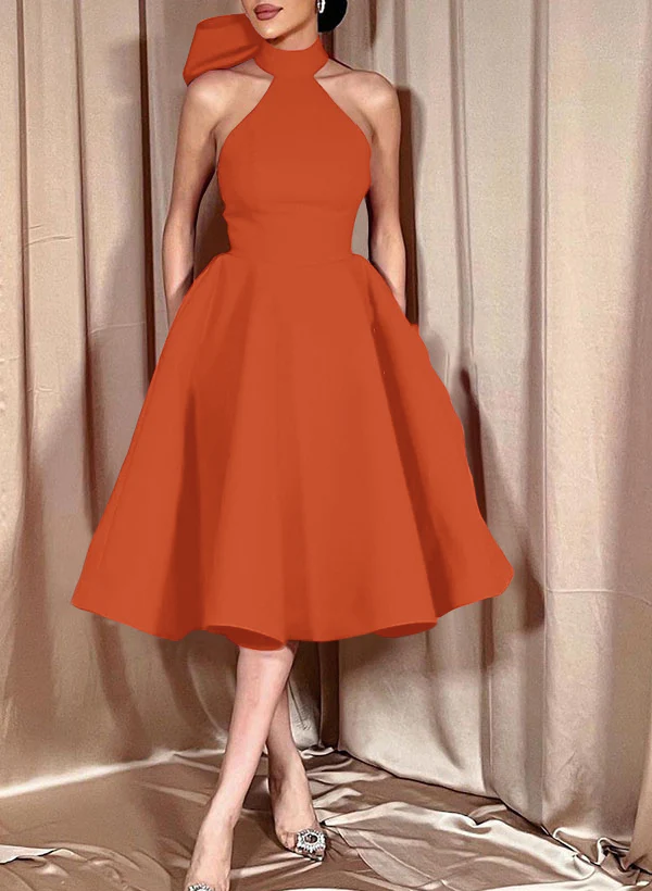 Ball-Gown Halter Sleeveless Satin(Non-Stretch) Homecoming Dresses With Bow(s) - Image 66