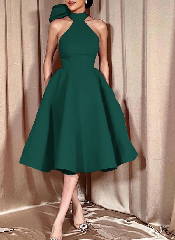 Ball-Gown Halter Sleeveless Satin(Non-Stretch) Homecoming Dresses With Bow(s) - Image 67