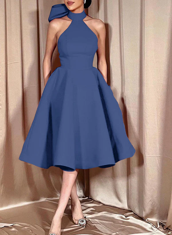 Ball-Gown Halter Sleeveless Satin(Non-Stretch) Homecoming Dresses With Bow(s) - Image 7