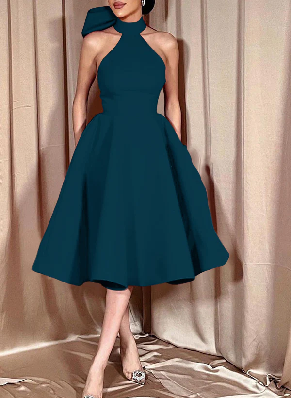 Ball-Gown Halter Sleeveless Satin(Non-Stretch) Homecoming Dresses With Bow(s) - Image 9