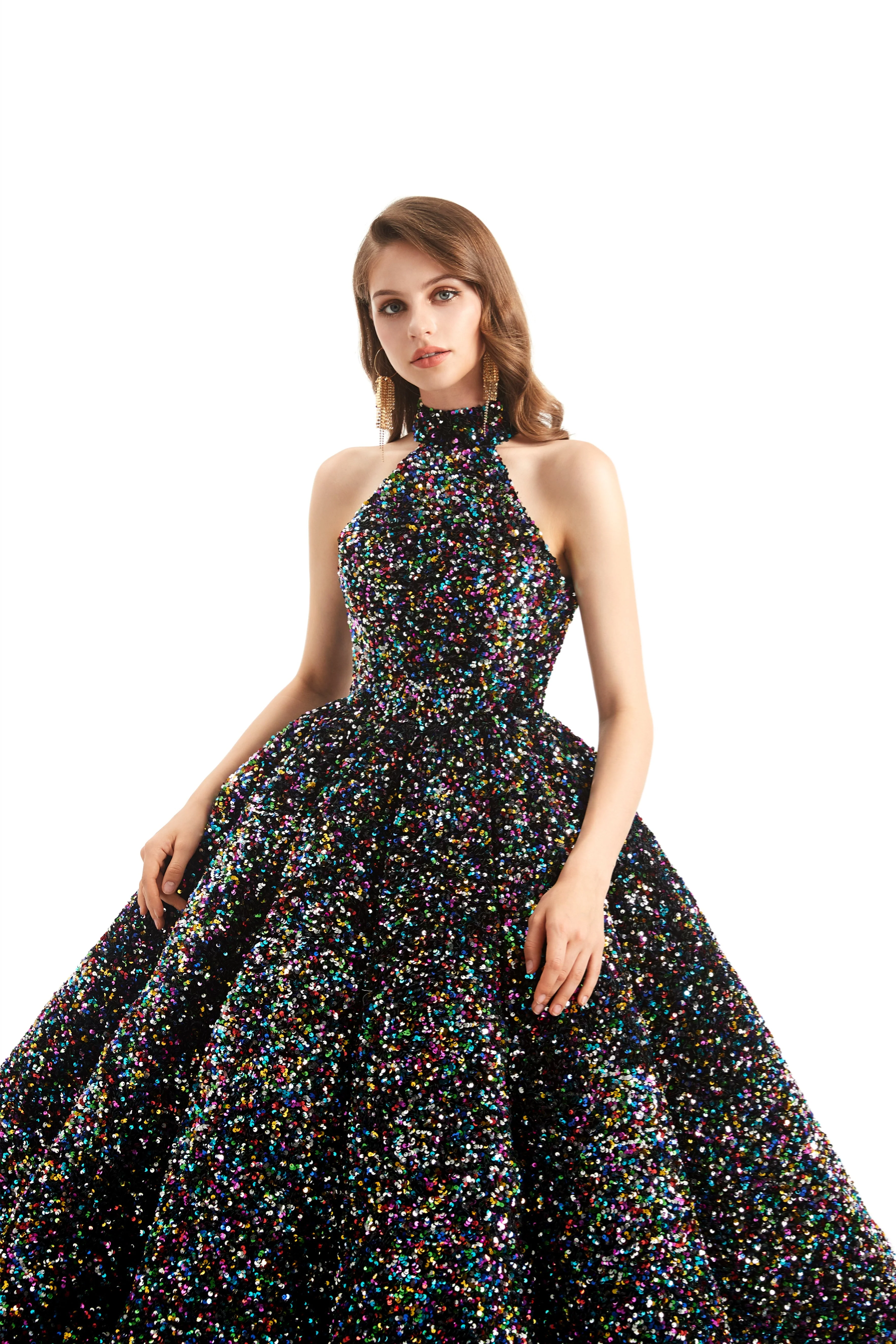 Ball Gown High Neck Sequined Ankle Length Sleeveless Open Back Prom Dress - Image 6