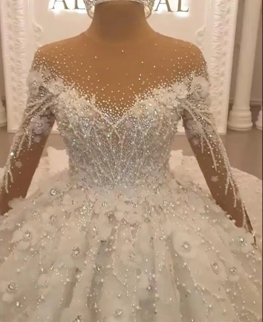 Ball Gown Long Sleeves Wedding Dresses With Appliques Flowers Beadings - Image 5