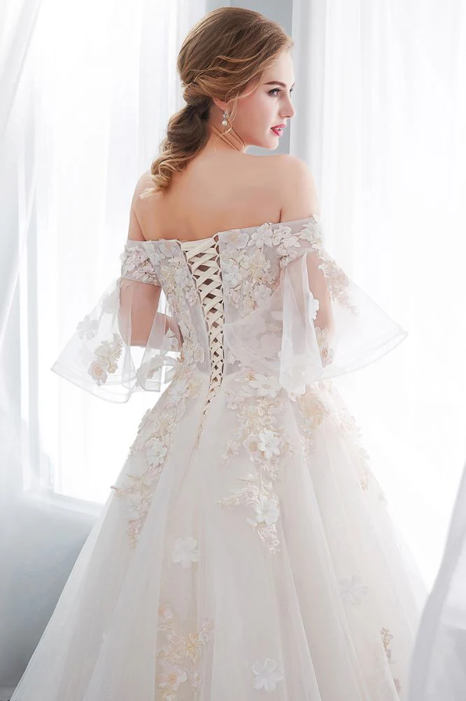 Ball Gown Off the shoulder Floor Length Appliques Tulle Wedding Dresses - Image 10