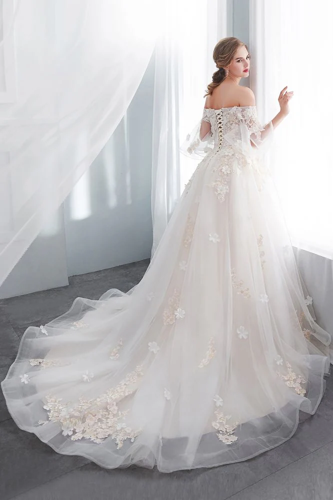 Ball Gown Off the shoulder Floor Length Appliques Tulle Wedding Dresses - Image 2