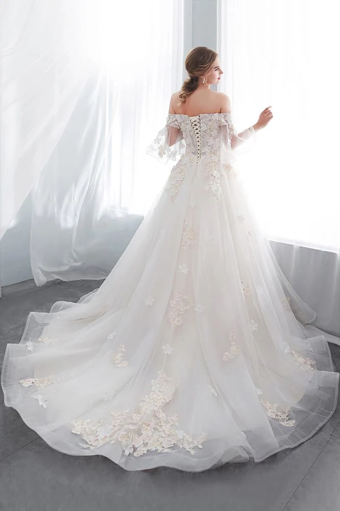 Ball Gown Off the shoulder Floor Length Appliques Tulle Wedding Dresses - Image 6