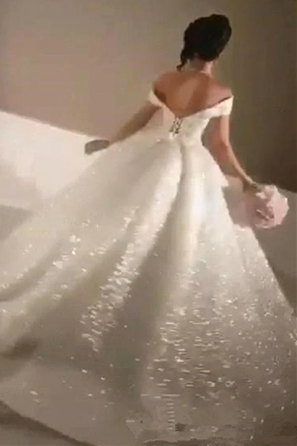 Ball Gown Off-the-Shoulder Sequined Floor-length Sleeveless Wedding Dress - Image 2