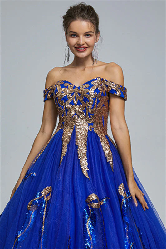 Ball Gown Off-the-shoulder Sweetheart Tulle Applique Floor-length Backless Prom Dress - Image 3