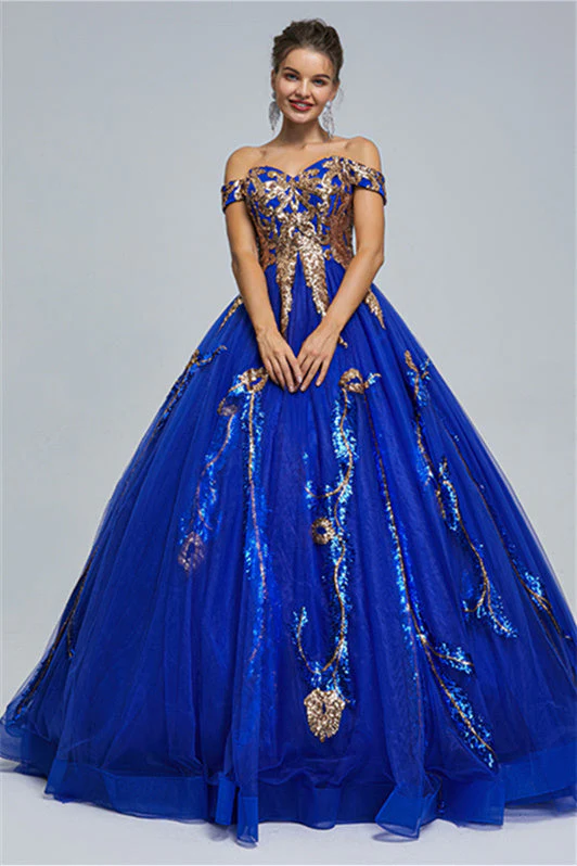Ball Gown Off-the-shoulder Sweetheart Tulle Applique Floor-length Backless Prom Dress - Image 5