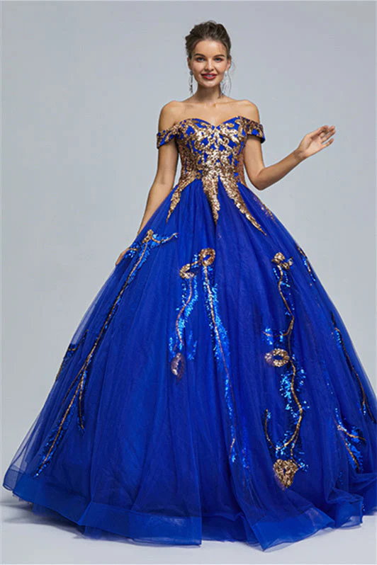 Ball Gown Off-the-shoulder Sweetheart Tulle Applique Floor-length Backless Prom Dress - Image 6