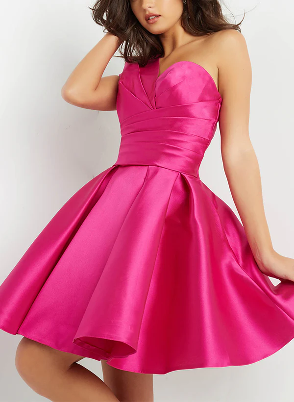 Ball-Gown One-Shoulder Sleeveless Short/Mini Satin Homecoming Dresses - Image 2