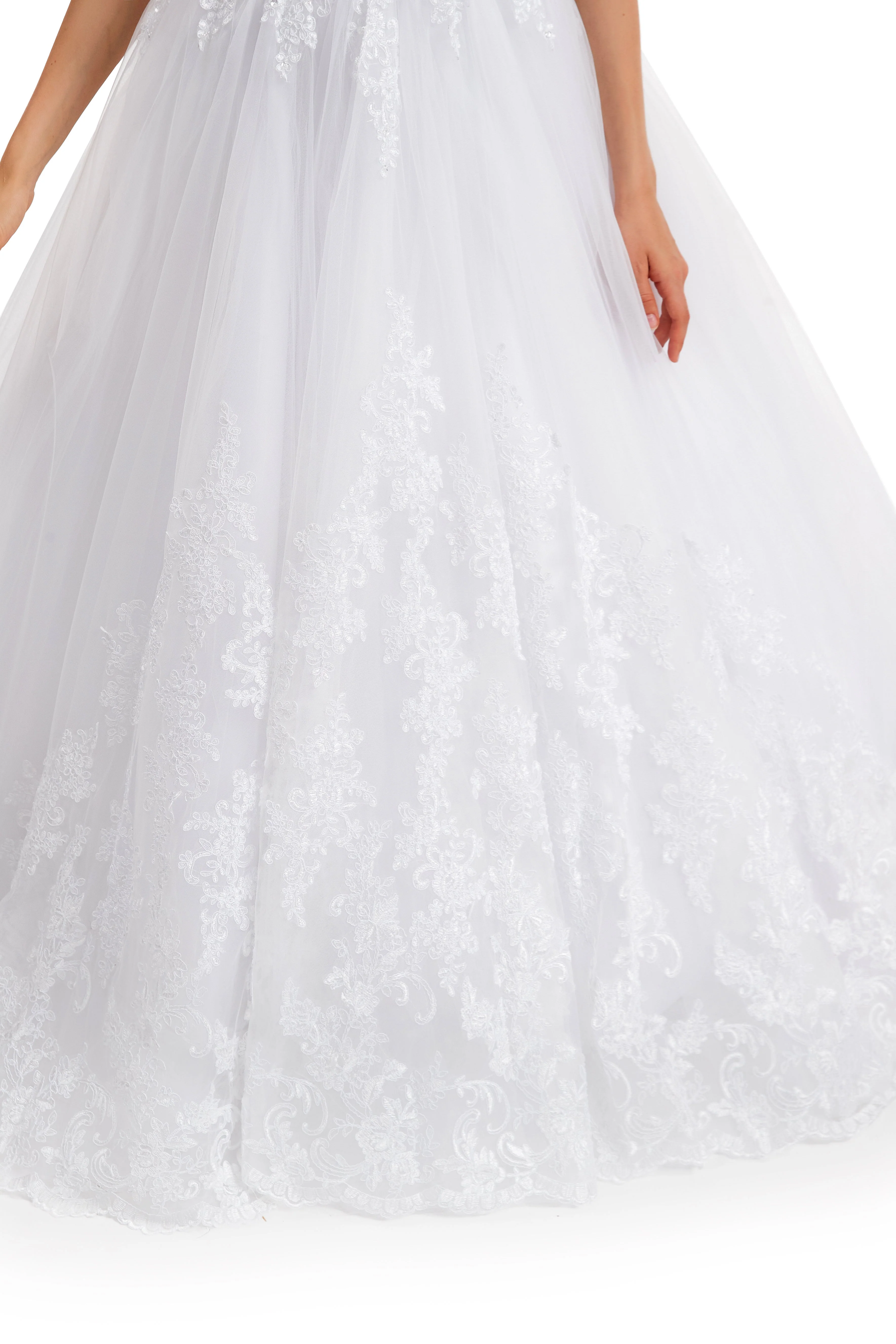 Ball Gown Round Sequined Floor-length Sleeveless Open Back Appliques Lace Wedding Dress - Image 10