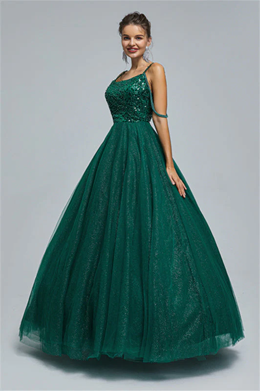 Ball Gown Spaghetti strap Square Neckline Beading Tulle Ankle Length Open Back Beautiful Prom Dress - Image 10