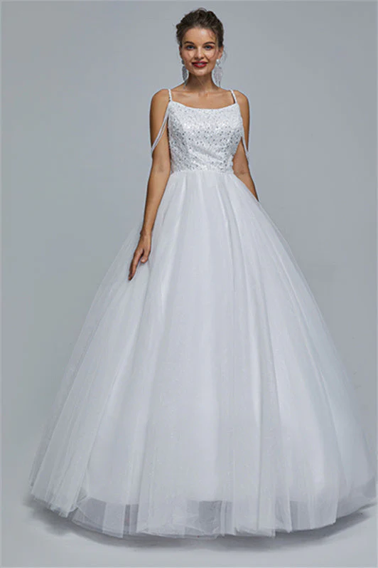 Ball Gown Spaghetti strap Square Neckline Beading Tulle Ankle Length Open Back Beautiful Prom Dress - Image 13