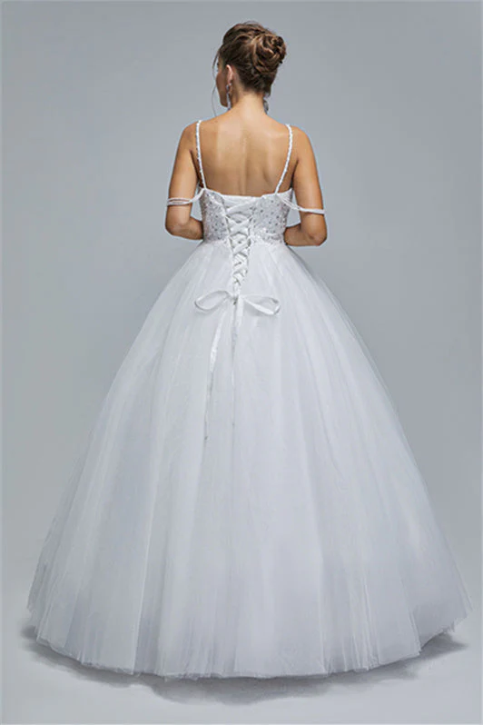 Ball Gown Spaghetti strap Square Neckline Beading Tulle Ankle Length Open Back Beautiful Prom Dress - Image 14