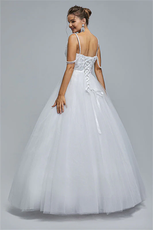 Ball Gown Spaghetti strap Square Neckline Beading Tulle Ankle Length Open Back Beautiful Prom Dress - Image 15