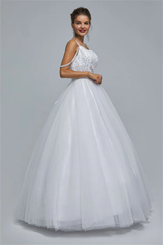 Ball Gown Spaghetti strap Square Neckline Beading Tulle Ankle Length Open Back Beautiful Prom Dress - Image 16