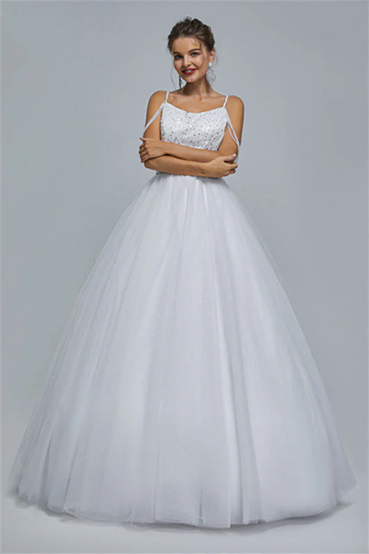 Ball Gown Spaghetti strap Square Neckline Beading Tulle Ankle Length Open Back Beautiful Prom Dress - Image 17