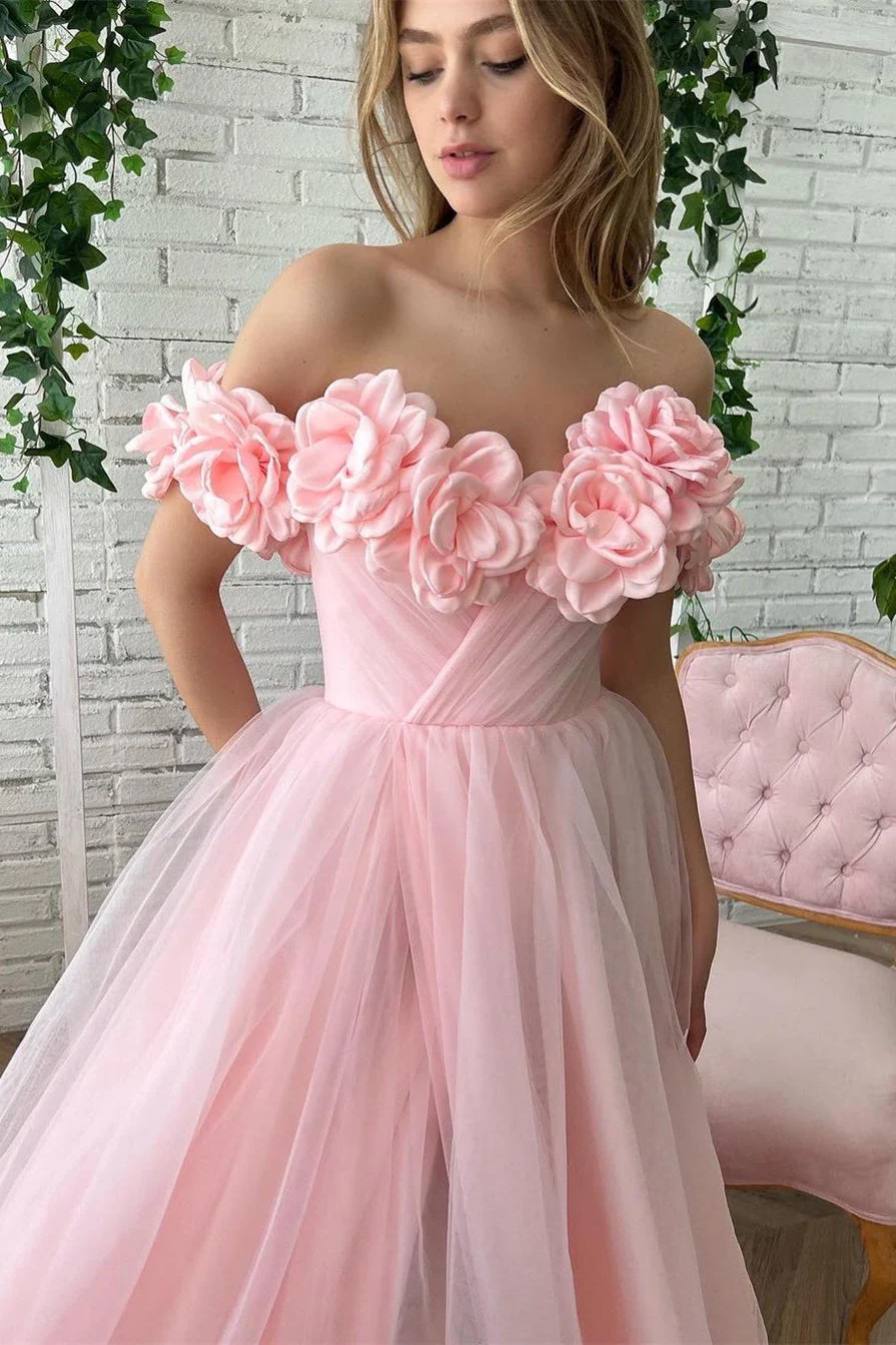 Ball Gown Strapless Asymmetrical Applique Off-the-shoulder Floor-length Prom Dress - Image 2