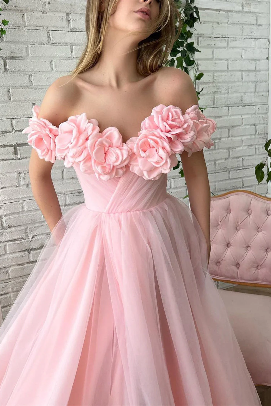 Ball Gown Strapless Asymmetrical Applique Off-the-shoulder Floor-length Prom Dress - Image 4
