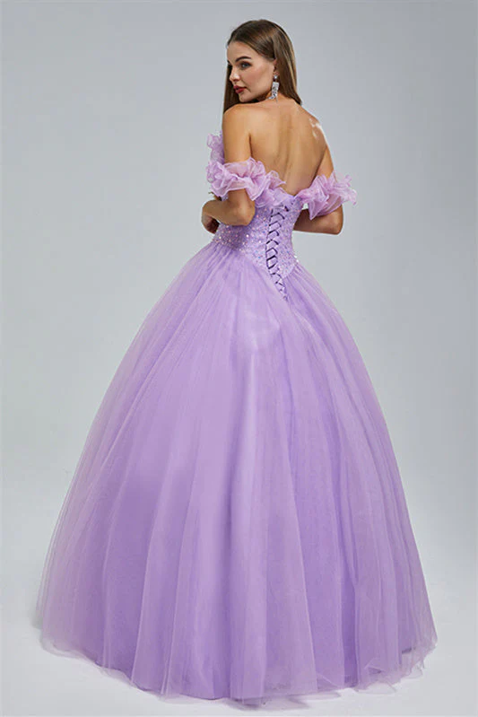 Ball Gown Strapless Tulle Sequined Beaded Floor-length Sleeveless Open Back Prom Dress - Image 2
