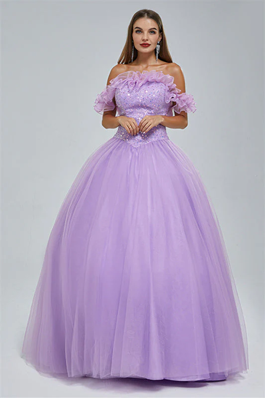 Ball Gown Strapless Tulle Sequined Beaded Floor-length Sleeveless Open Back Prom Dress - Image 3